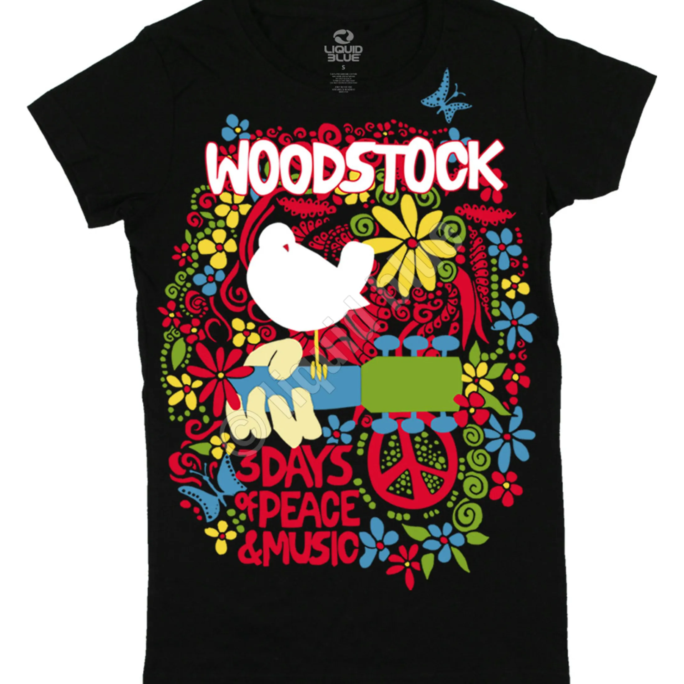 Discount Aquarian Exposition Juniors Long Length Black T-Shirt Women Juniors Long Length | Woodstock