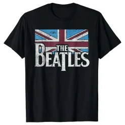 Sale Beatles British Flag Black T-Shirt T-Shirt | Beatles