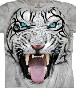 Sale Big Face® Tribal White Tiger Classic Cotton T-Shirt T-Shirt | Wild Animals