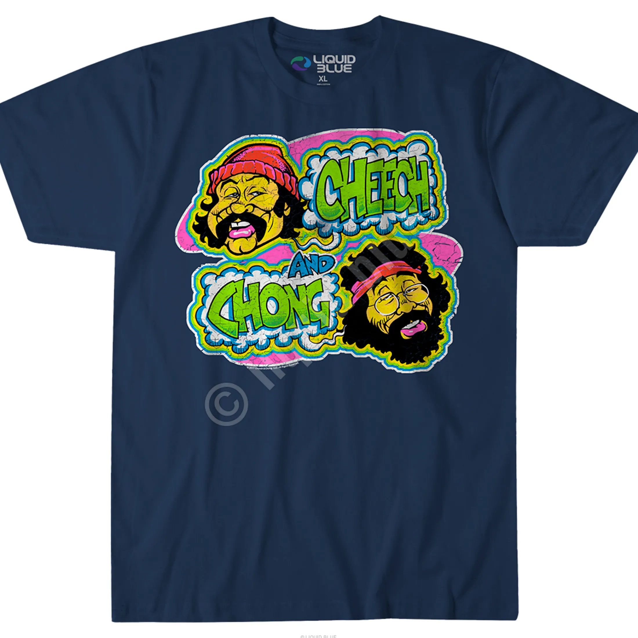 Outlet Cheech and Chong Transfer Navy T-Shirt T-Shirt | Cheech And Chong