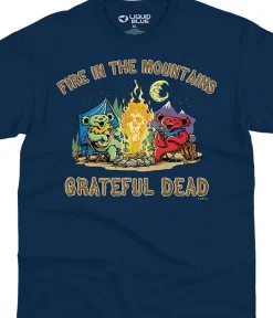 Clearance Fire In The Mountain Navy T-Shirt T-Shirt | Grateful Dead