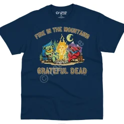 Clearance Fire In The Mountain Navy T-Shirt T-Shirt | Grateful Dead