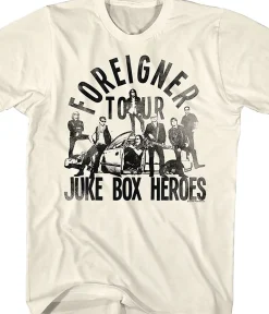Discount Foreigner Juke Box Heroes Tan T-Shirt T-Shirt | Foreigner