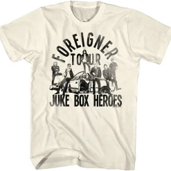Discount Foreigner Juke Box Heroes Tan T-Shirt T-Shirt | Foreigner