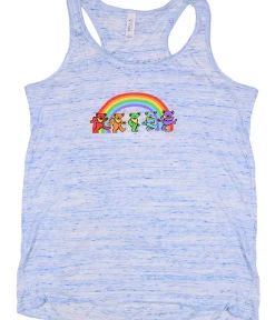 New GD Rainbow Bears Blue Heather Flowy Womens Racerback Tank Top T-Shirt Women Womens Tank Top | Grateful Dead