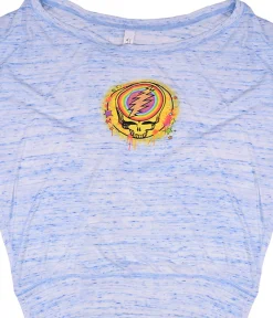 New GD Rainbow Splatter Womens Blue Heather Flowy Long Sleeve T-Shirt Women Womens Long Sleeve | Grateful Dead
