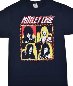 Best Motley Crue Fire Group Black T-Shirt T-Shirt | Motley Crue