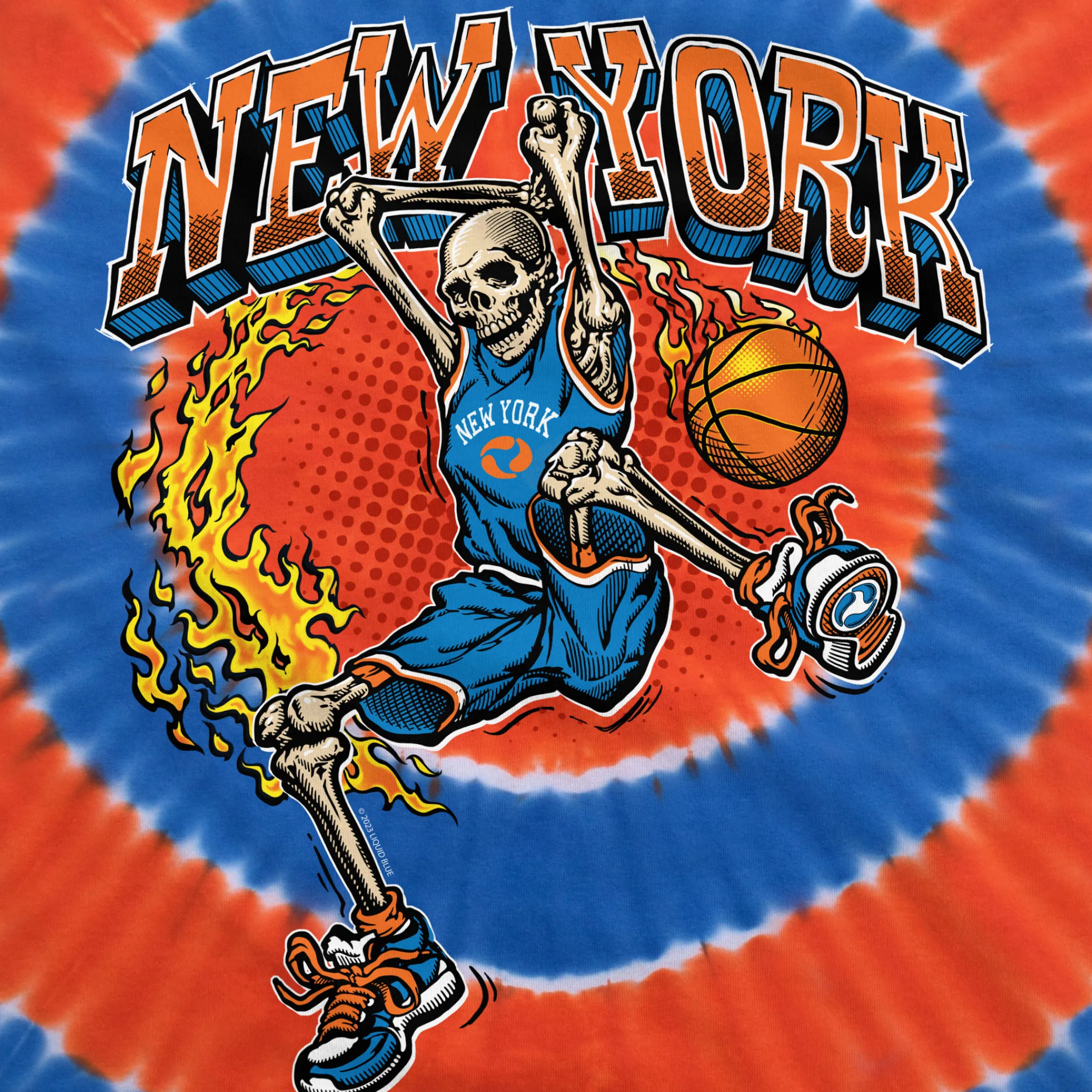 Clearance New York Dunker Basketball Skeleton Tie-Dye T-Shirt T-Shirt | Basketball