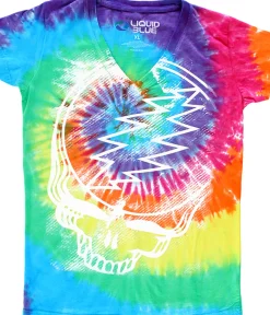 Clearance Stealie Tie-Dye Juniors Long Length V-Neck T-Shirt Women Juniors Long Length | Grateful Dead
