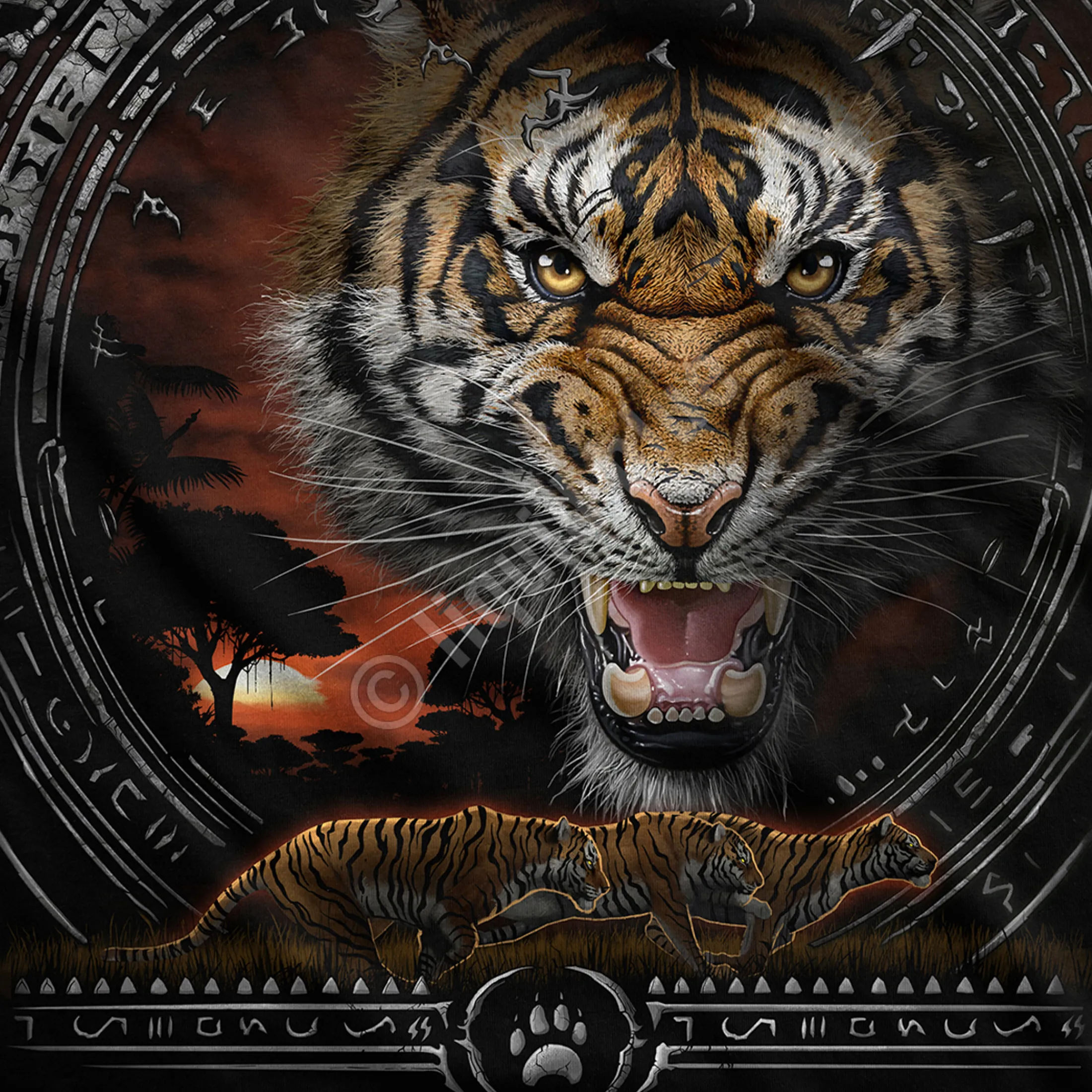 Fashion Tribal Tiger Black T-Shirt T-Shirt | Tigers